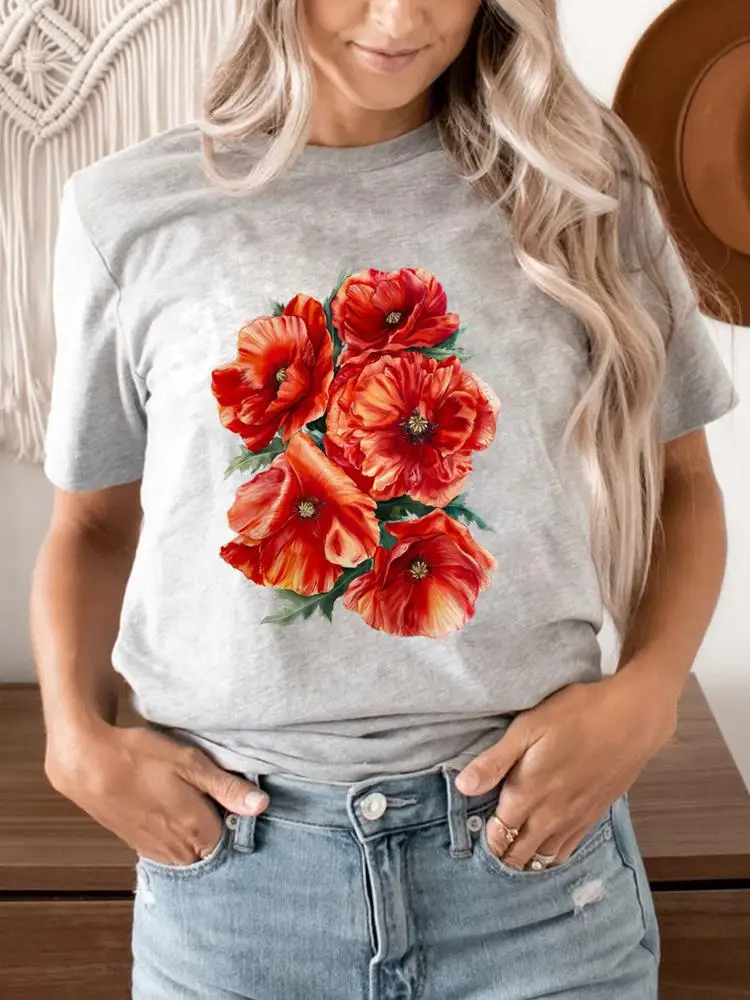 

Casual Tee Summer Women Clothing Short Sleeve Lovely Flower Trend Cute Style T Female Fashion Printed Clothes Graphic T-shirts