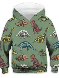 Kids Boys Hoodie Long Sleeve 3D Print Dinosaur Animal Pocket Green Children Tops Fall Spring Active Fashion Daily Daily Indoor