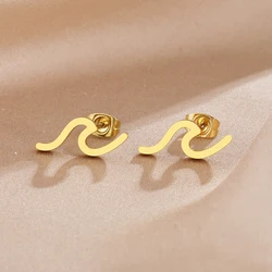 Stainless Steel Earrings Simple Ocean Wave Design Charms Fashion Stud Earrings For Women Jewelry Wedding Party Trend Fine Gifts