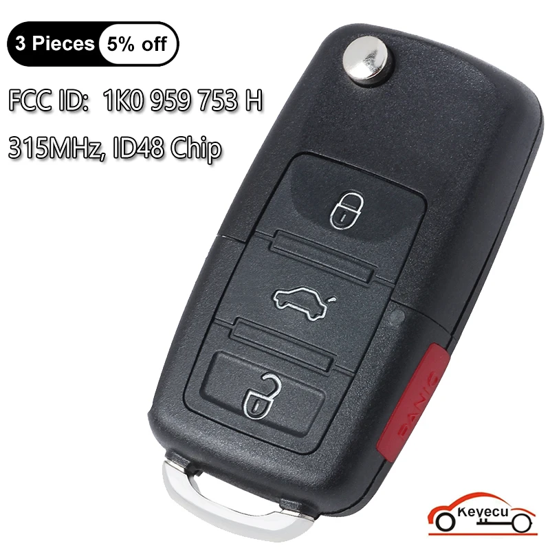 

KEYECU 3+1 4 Button 315MHz ID48 Chip for Volkswagen/VW Rabbit Jetta GTI Golf Eos CC Flip Remote Key Fob 1K0 959 753 H 1K0959753H