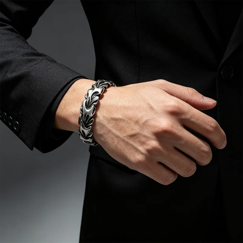 Ancient Silver Vintage Punk Bracelet For Men Stainless Steel Fashion Jewelry Hippop Street Culture