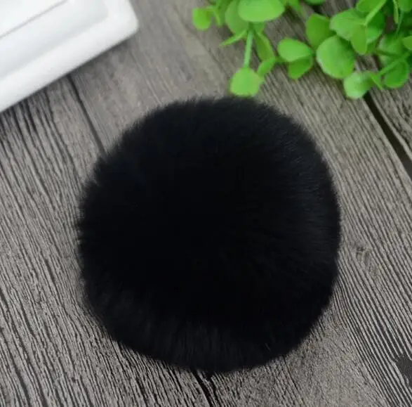 8Cm Natuur Echte Konijnenbont Bal Pom Pom Pluizige Wintermuts Skullies Mutsen Gebreide Muts Pompons F001-black