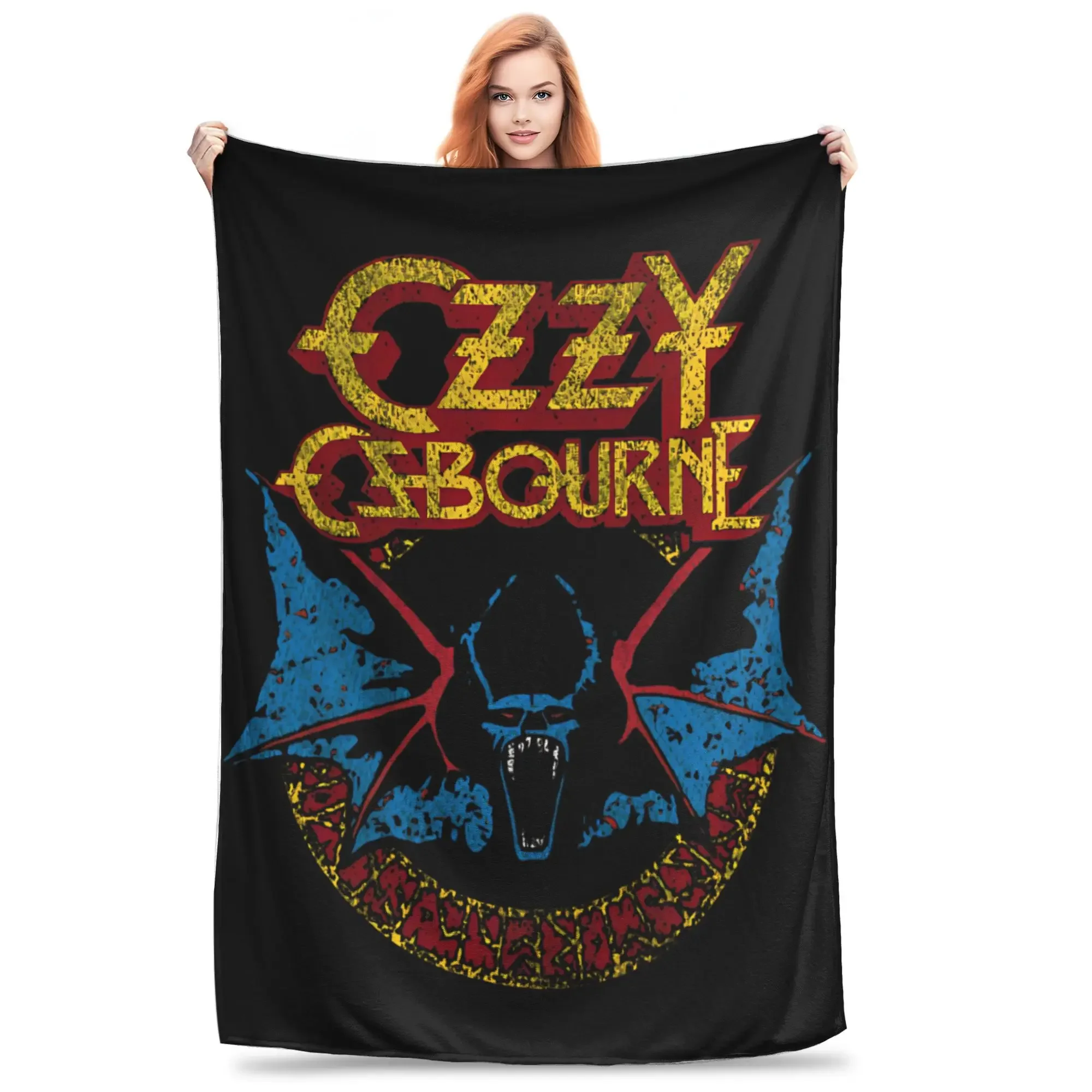 Coperta da tiro in morbido peluche con stampa pipistrello Ozzy Black Sabbath per viaggi, soggiorno, letto o divano, calda copriletto in flanella
