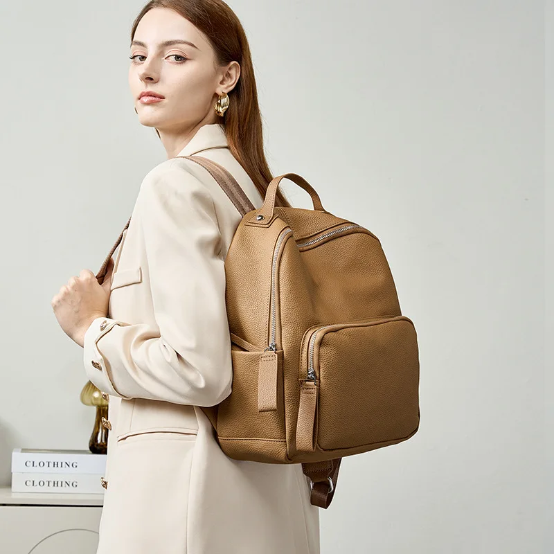 

Cowhide Large Capacity Travel Leisure School Bag for Girls New Ladies Top Layer Computer Backpack Women's Commuter Shoulder Bag
