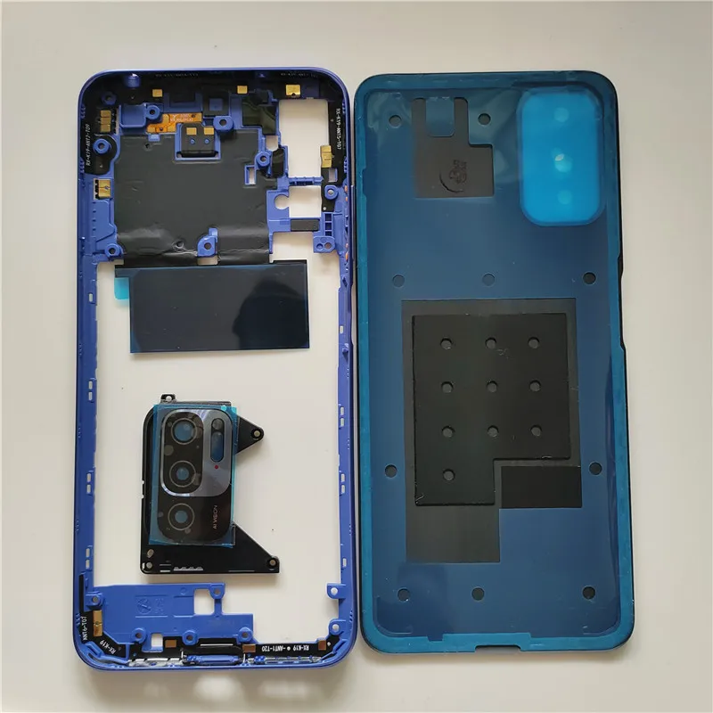 Full Housing for Xiaomi Redmi Note 10 5G Back Cover+Middle Frame+Side Key+Camera Glass Lens+Sim Tray
