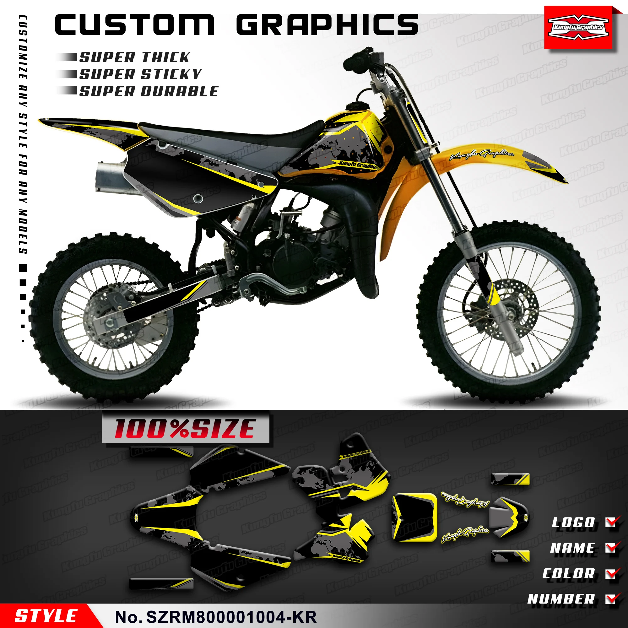 KUNGFU GRAPHICS Stickers Complete for Suzuki RM 80 RM80 2000 2001 Grey Rebuilding, Style No.SZRM800001004-KR