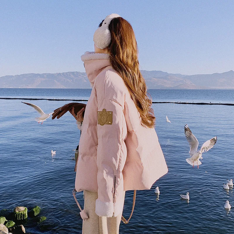 سترة نسائية شتوية جديدة من صوف الضأن بتصميم كوري جديد فضفاضة وسميكة 90 سترة بيضاء مبطنة #6