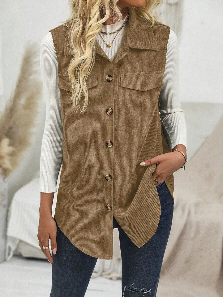 Fashion Commuting Corduroy Vest Autumn New Solid Color Lapel Sleeveless Single Breasted Vest Casual Women's Clothing