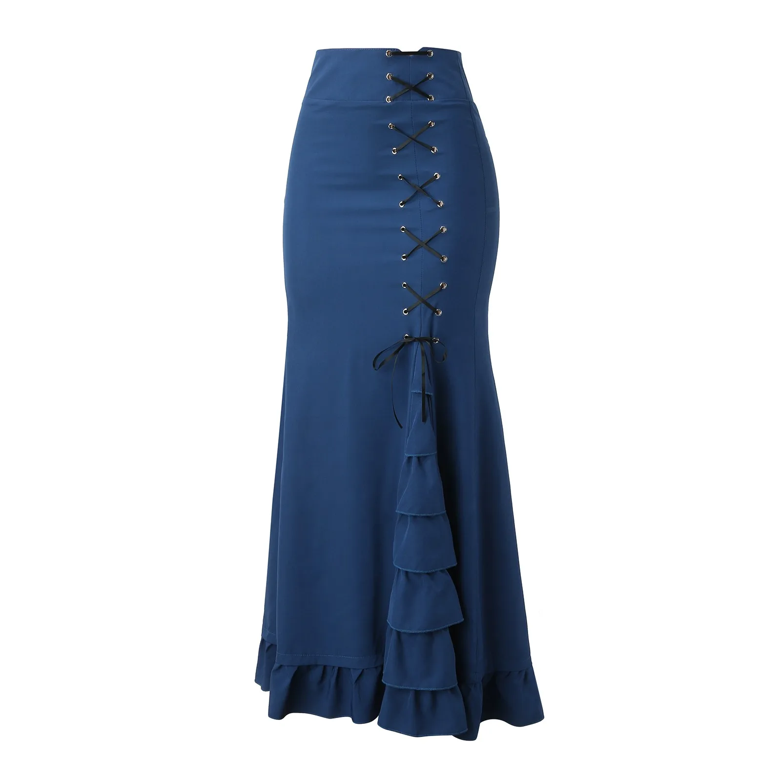 Women\'s Elegant Vintage Solid Colour Skirt Temperament High Waisted Long Skirt Fashion Irregular Ruffle Hem Half Body Skirt