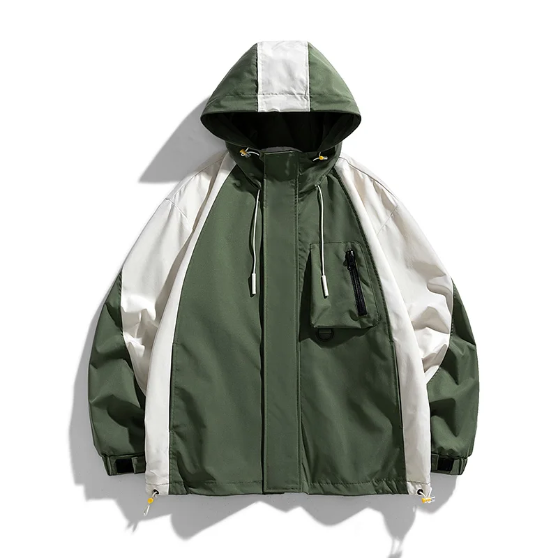 

GIOIOMen's Windbreaker，Spring and Autumn Color Block Hooded Loose Casual Sports Jacket，Same Style for Men and Women