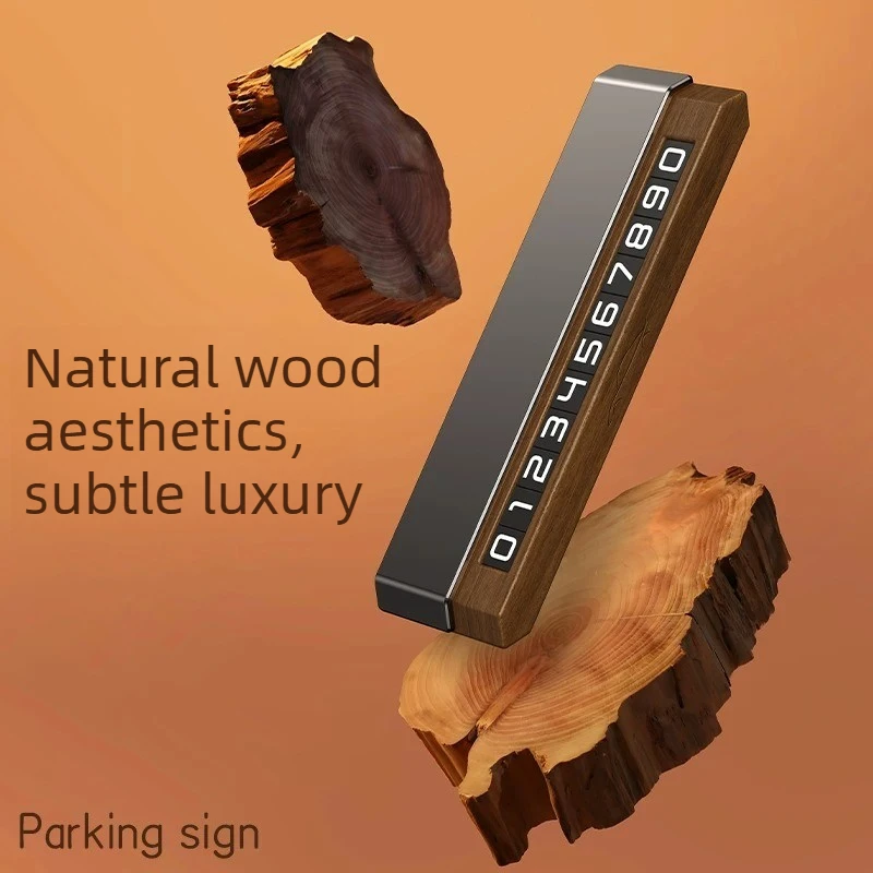 For Temporary Parking Sign DIY Base, Hideable Dual Number, Solid Wood Car Parking Number Plate, Premium Walnut Wood