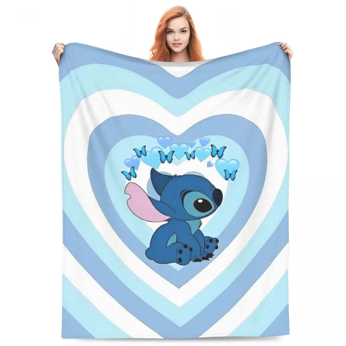 Stitch Cartoon Flannel Blankets Warm Soft Throw Blanket for Bedroom Airplane Travel Print Bedspread Sofa Bed Cover