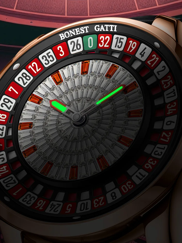 Bonest gatti relógio automático masculino 43mm relógio de pulso mecânico vidro safira luminoso diamante roleta jogo dial