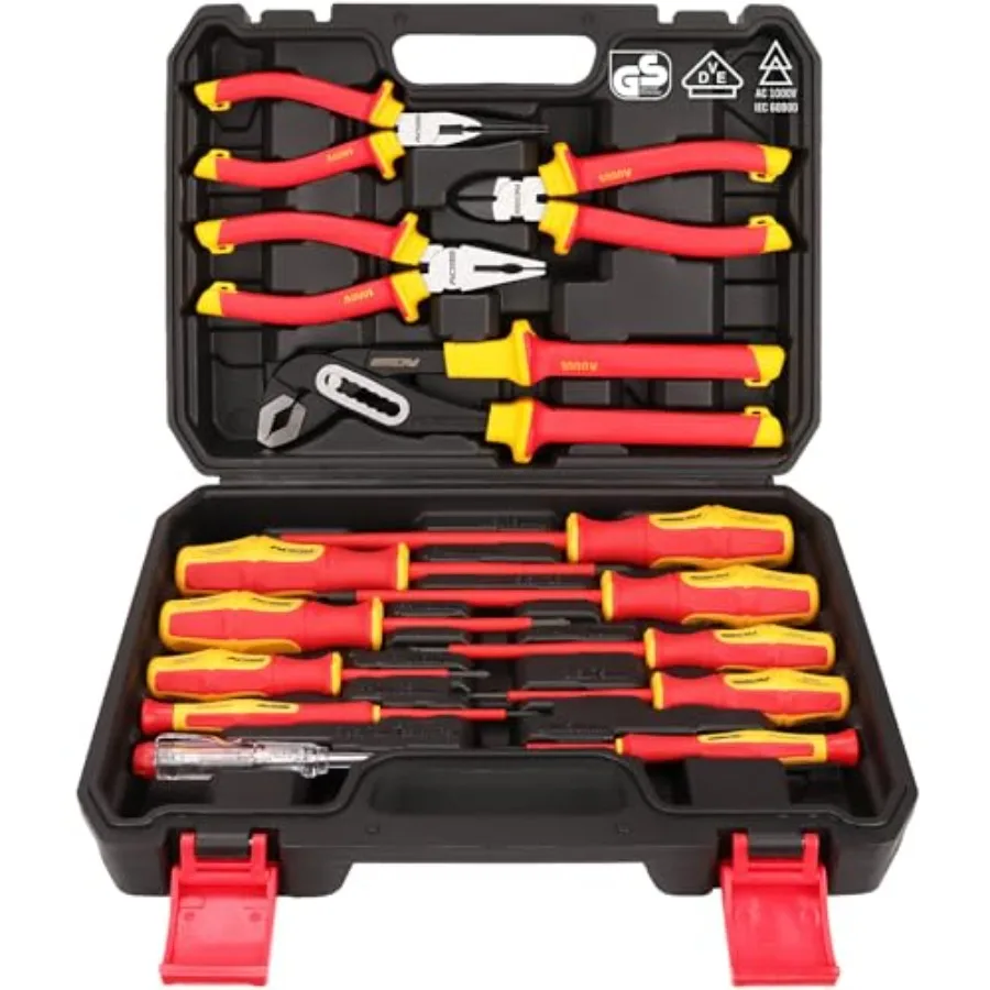

Insulated Screwdriver and Pliers Set: 14-Piece VDE Insulated Set 1000V Insulated Electrician Tool Set with Magnetic Phillips, S