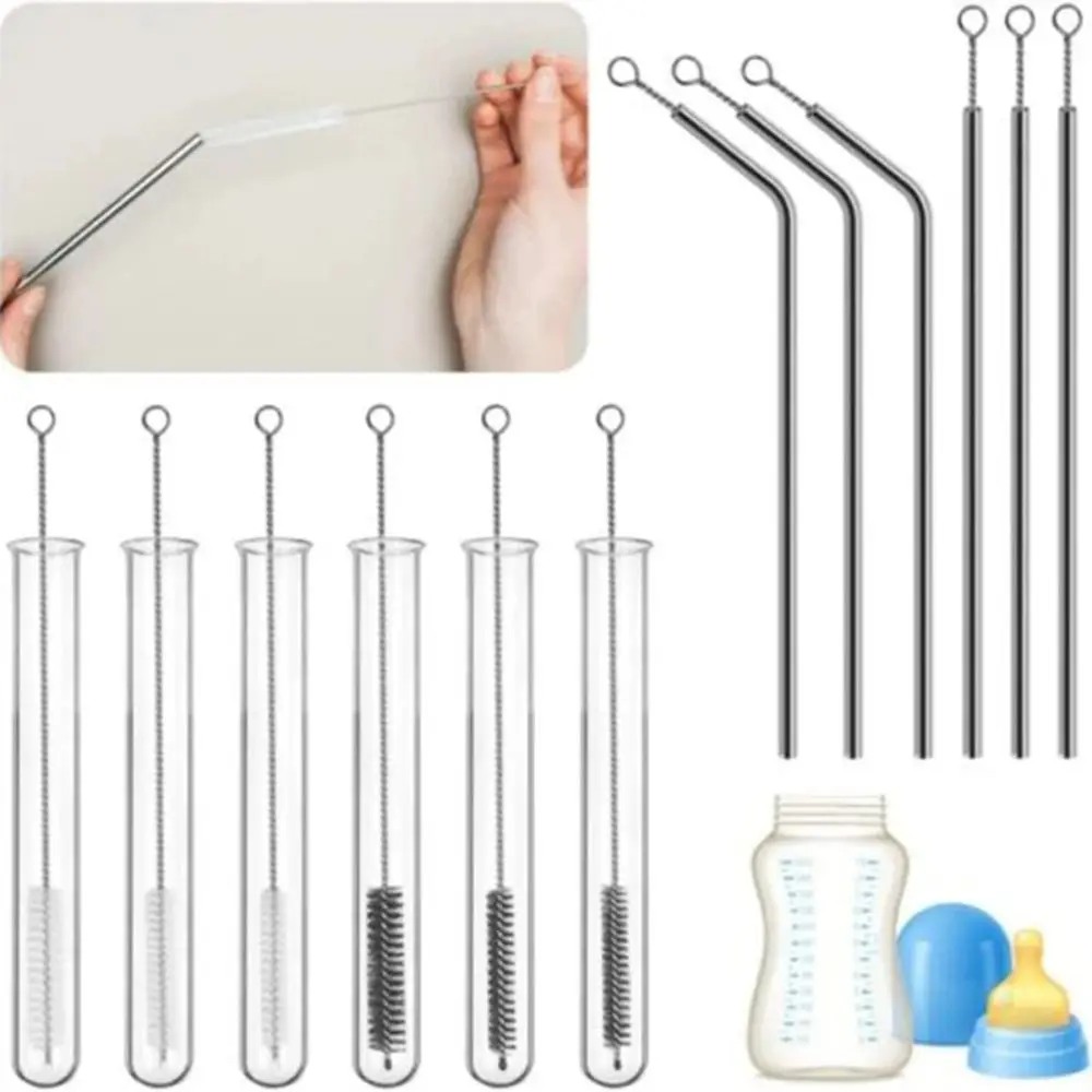 10Pcs/Set High Quality Straw Cleaning Brush Soft Hair Stainless Steel Brush Long Handle Drinking Straw Cleaner Cleaning Brushes