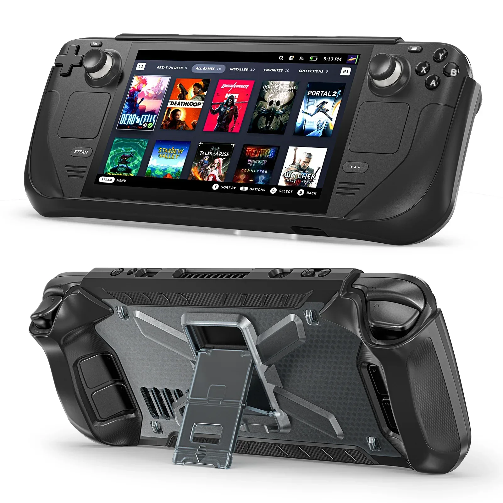 For Steam Deck Game Console Case with Kickstand TPU+PC Dustproof Protective Cover Case Accessories Anti-Scratch Protector Shell