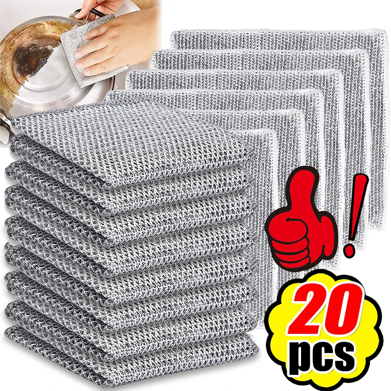 20/1pcs Kitchen Steel Wire Wipes Double-side Scouring Pad Cloths Dish Magic Cleaning Rag Non-Scratch Scrubber Thicken Mesh Towel