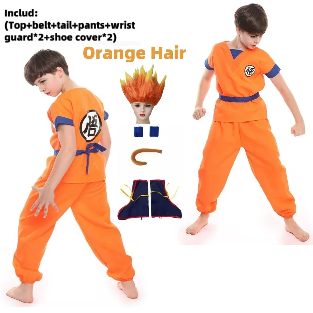 Boys Girls Halloween Son Goku Cosplay Costumes For Kids Outfit Bodysuit Men Krillin Training Clothes Saiyan Outfits Wig Dress Up view 6