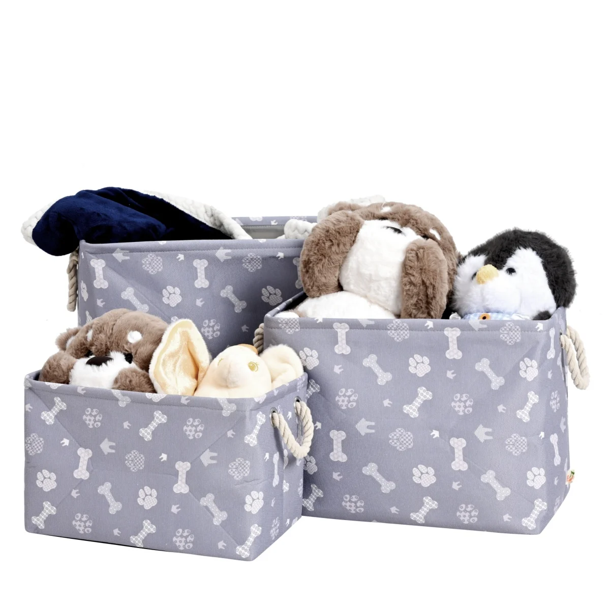 1pc Collapsible Polyester Organizing Basket, Fabric Organizer, Large Rectangle Storage Collection Bin For Pet Toy(Grey,Bone)