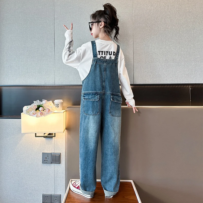 Children Denim Jumpsuit for Girls Fashion Jeans Overalls Kids Denim Dungarees Bib Pants Cowgirl Cool Suspender Jeans With Straps