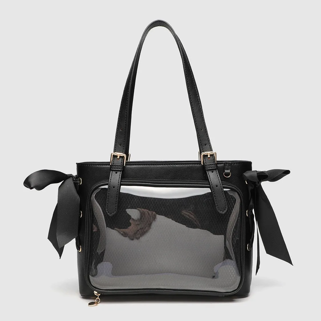 

Lace Bowtie Tote Satchels Shoulder Bag Ita PVC Crossbody Bags Mesh Net PU Leather For Women Girls Handbag