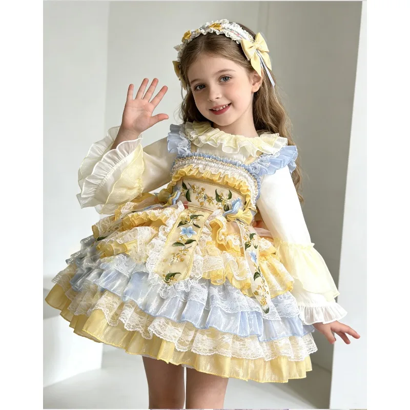 Ins Sweet Kids Boutique Lolita Girls Princess Dress Spanish Lolita Quality Suspender Party Wedding Dress Photography Clothing
