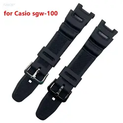 Correa de silicona negra para reloj Casio SGW-100 SGW100, pulsera deportiva de goma, resistente al agua, repuesto