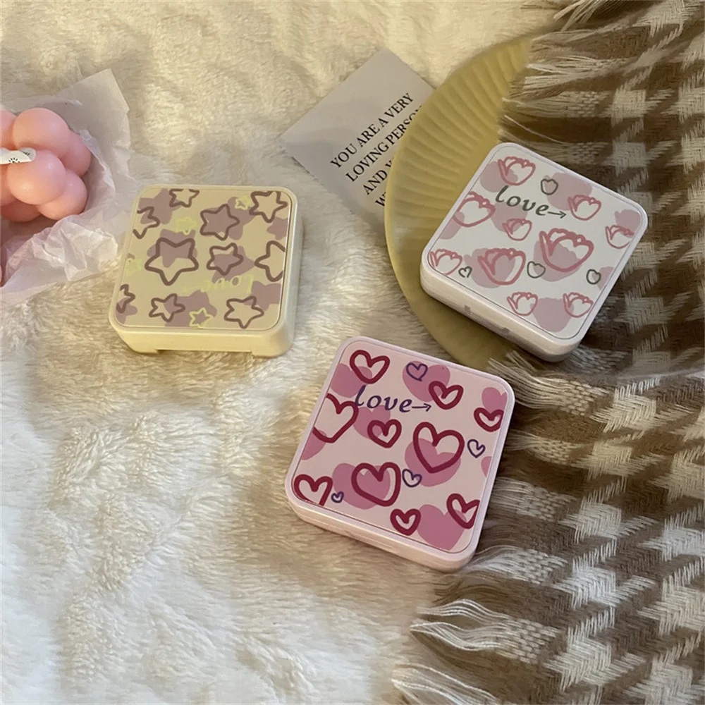 KLASSNUM Contact Lens Case Travel Kit Portable Cute Storage Star Pattern Tweezers Suction Mini Container Girls Gift Eye Care