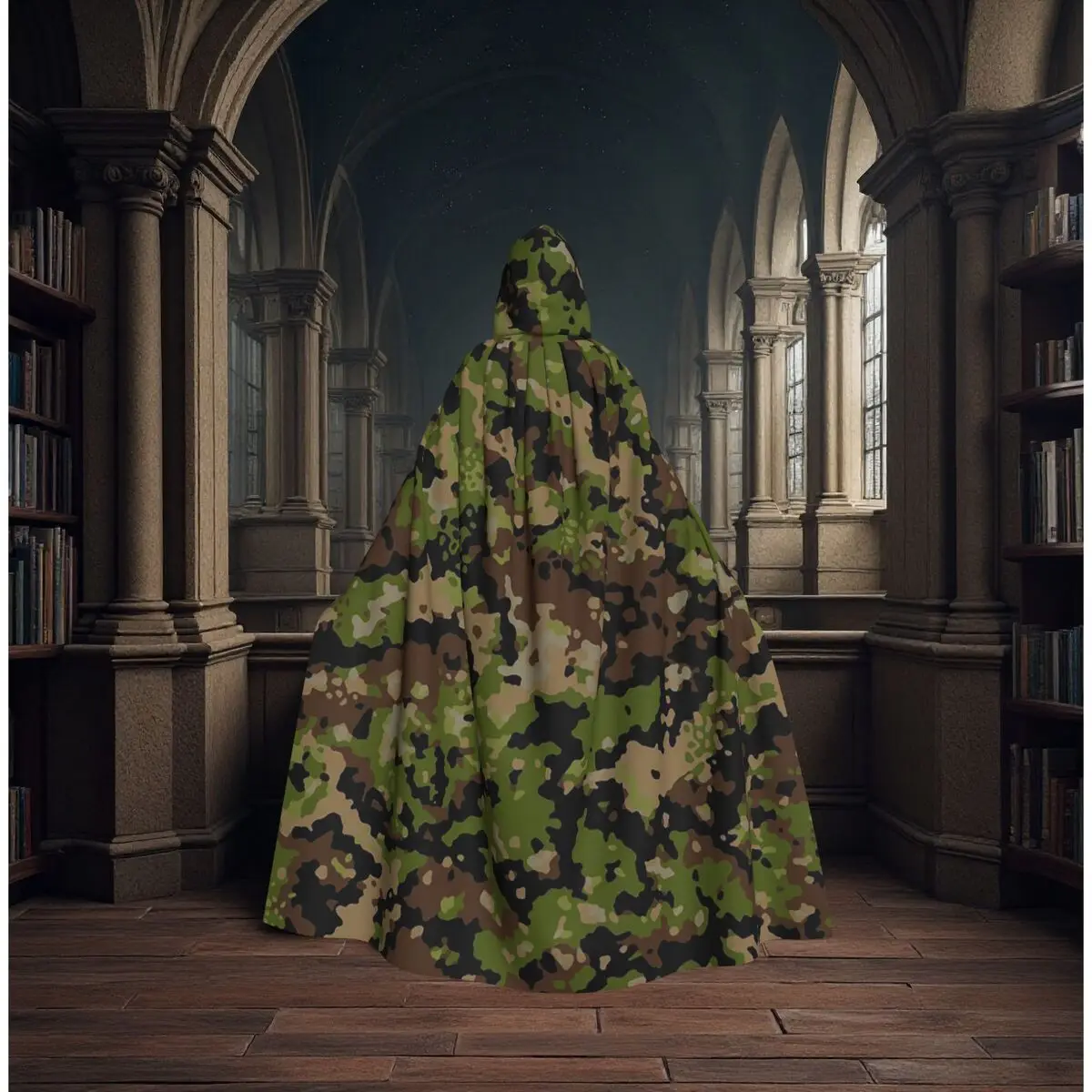 Customization Camo Camouflage Army British DPM Long Hooded Cloak Witch Medieval Costume Cosplay Cape HalloweenVampire