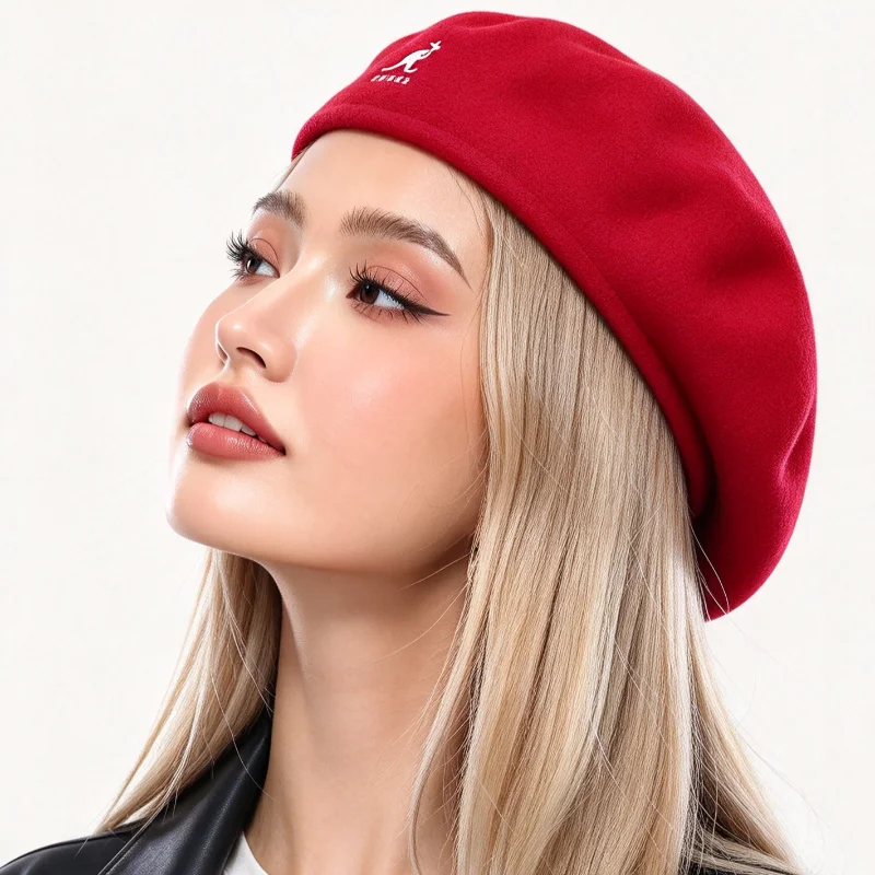 New luxury and fashion kangaroo logo beret, slimming trend design, all seasons, leisure, wind and cold