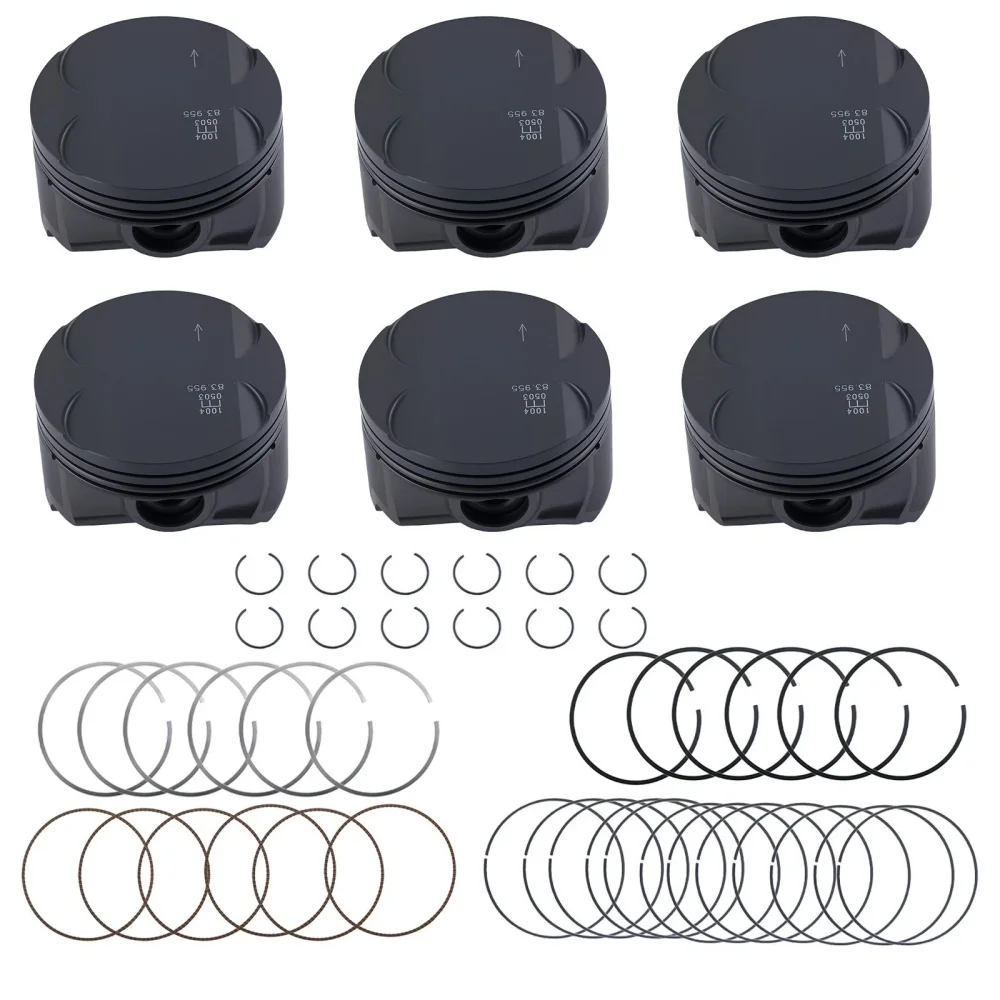 M54B25 6PCS  Piston With Piston Ring Kit For BMW E46 E39 E60 E61 E83 E85 2.5L Gas 2000–2010 325i 525i X3 Z4