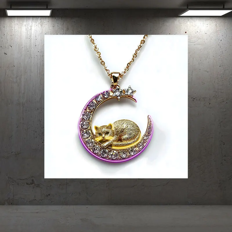 Gato De Ouro No Menisco Colar De Diamante Sinal De Neon, Parede Criativa Pendurada, Decoração Bonita Luz