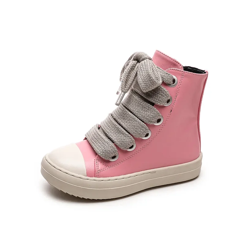 Scarpe di tela in pelle alte per ragazze 2023 Sneaker Casual per bambini per ragazzi donne Sneakers alte con suola spessa taglia usa 10C-5Y