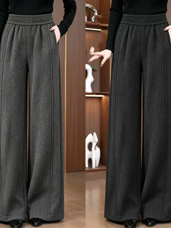 Autumn Winter New Style Women's Fleece Lined Banana Pants Casual Straight Leg Trousers Comfortable Sweatpants High Waist Elas...