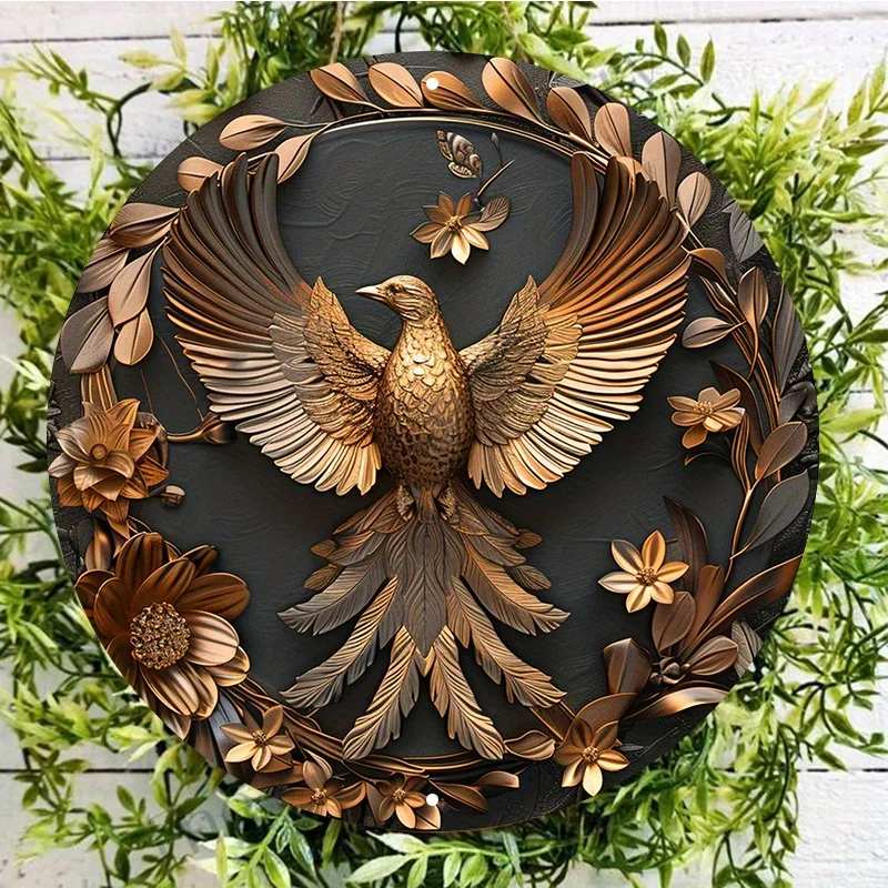 Elegant Bird Aluminum Metal Wall Sign, Round, Anti-Graffiti, Flame Resistant, Home Decor, Room Decoration, 8x8 Inch, 1Pc