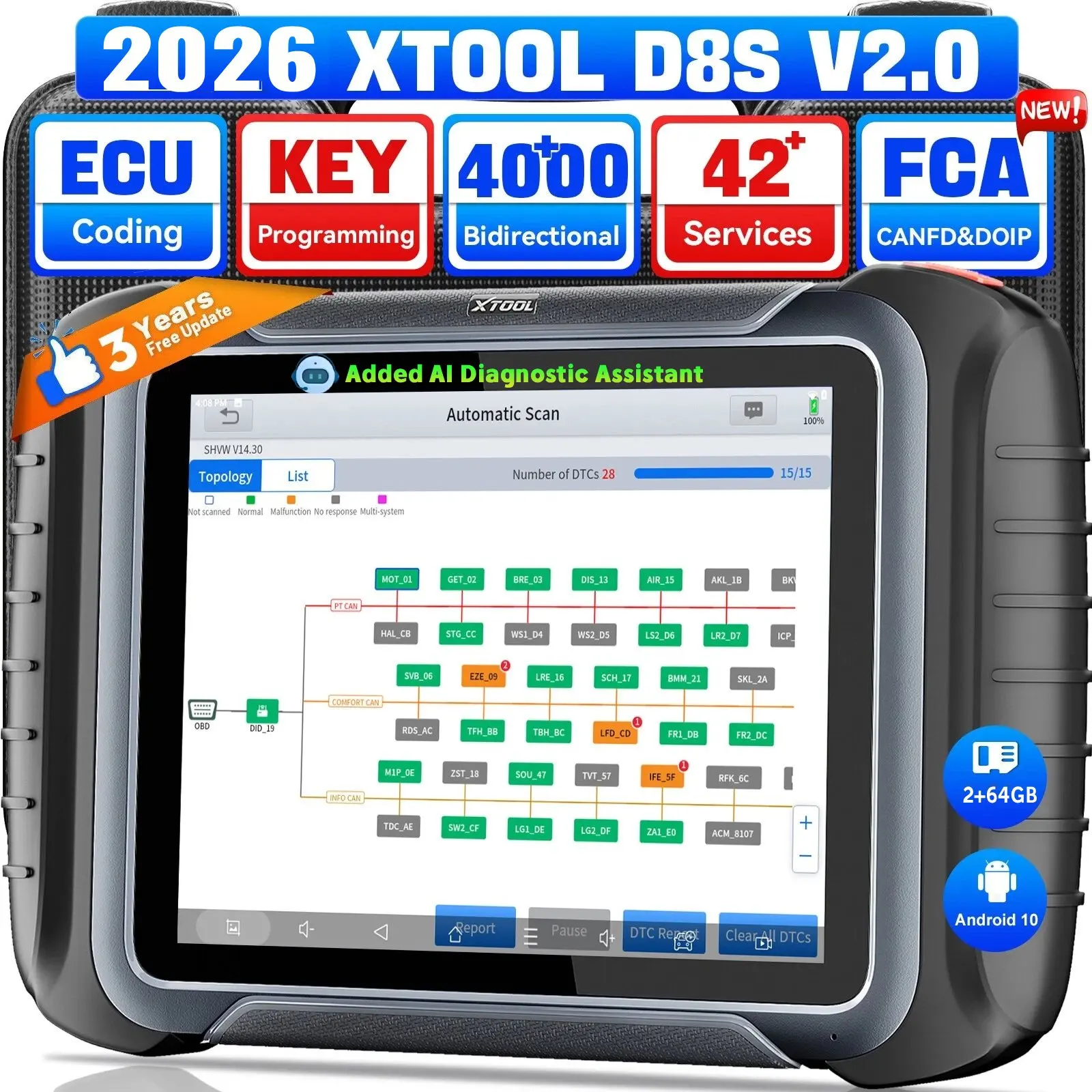 

XTOOL D8S Car Key Programming Machine Auto Key Programmer Directional OBD2 Scanner Diagnostic Tool Scanner with Key Programming