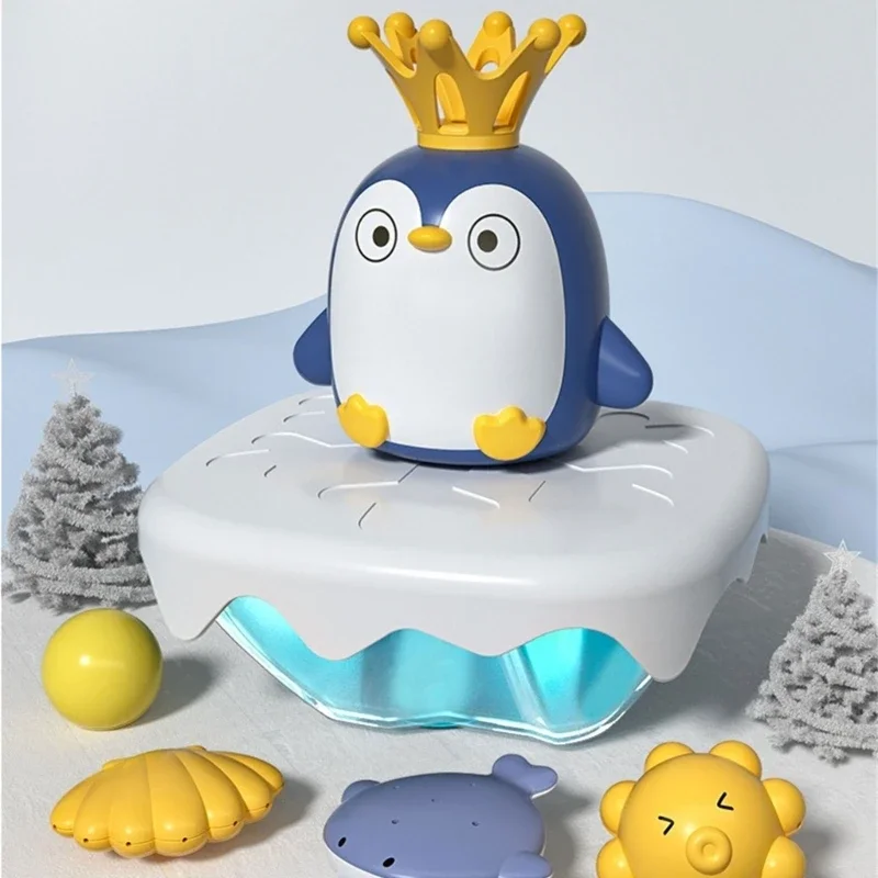 Juego de agua giratorio para baño de niños, juguete interactivo de dibujos animados, pingüino Iceberg eléctrico, Verano