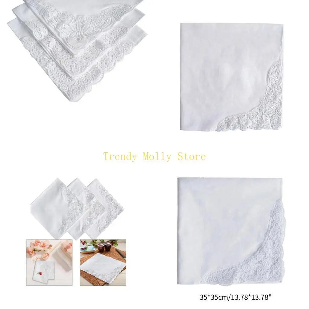 

N5KB Мягкие хлопковые Hankies для женщин цветочные кружевные кружев