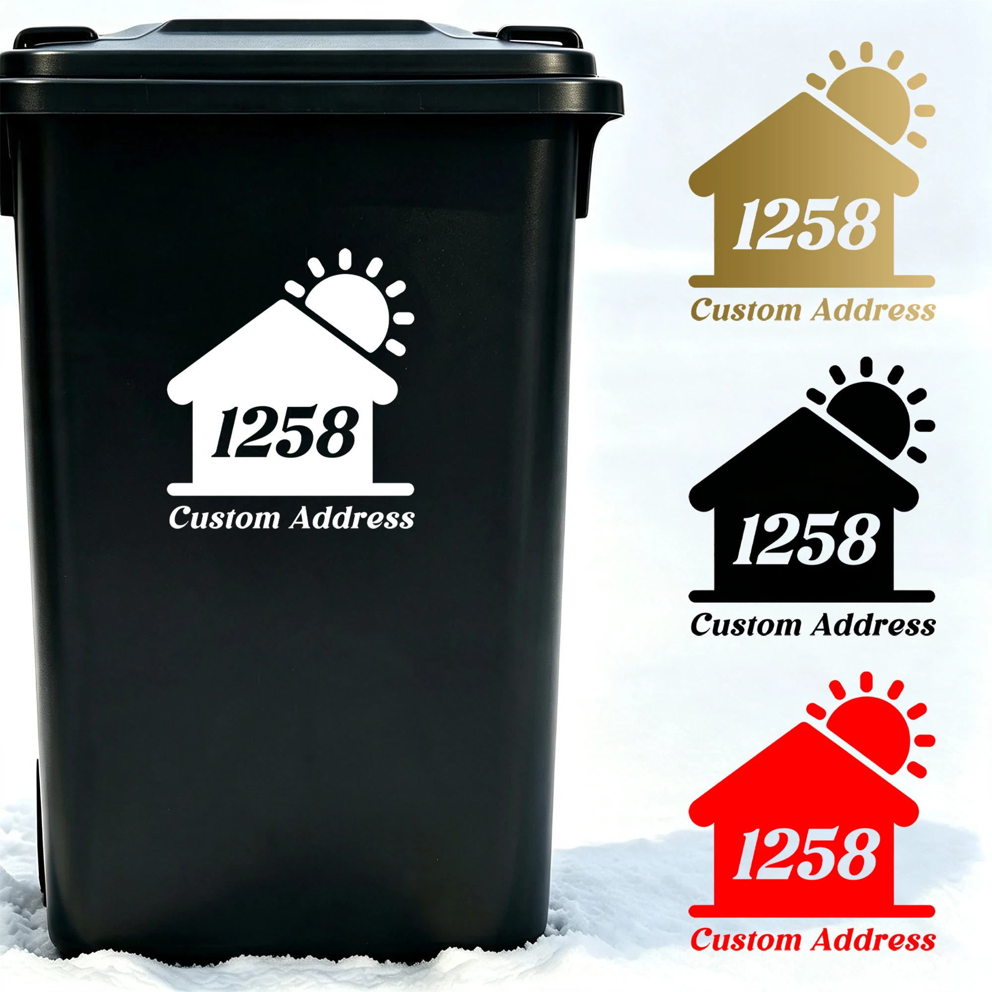 1PC/3PCS Personalized House Number Decal Custom Address Vinyl Sticker Sun House Pattern Waterproof Label for Dustbin Trash Can