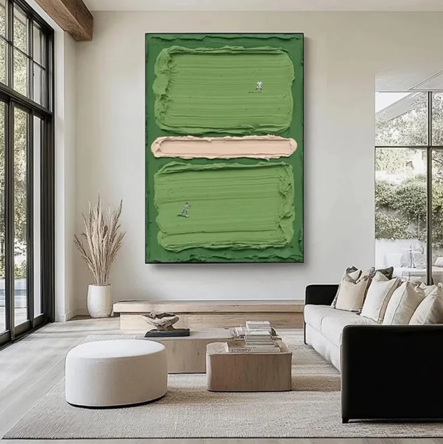 Mintura,Handpaintd Abstract Texture Green Tennis Court Oil Painting on Canvas,Modern  Art Poster,Wall Picture,Home Decor