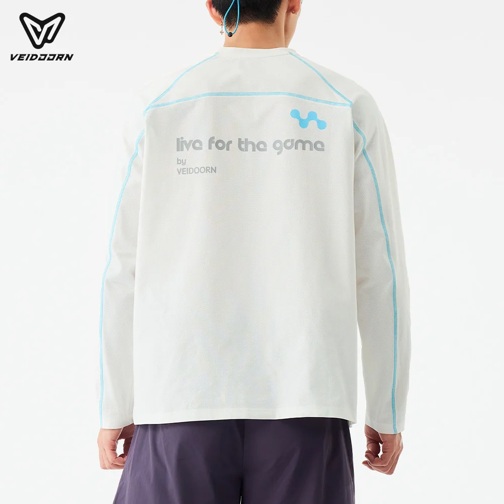 Veidoorn Men's Long Sleeve Color Block Running Shirt Loose Fit Reflective Back Sports Top Outdoor Fitness Workout Casual Wear