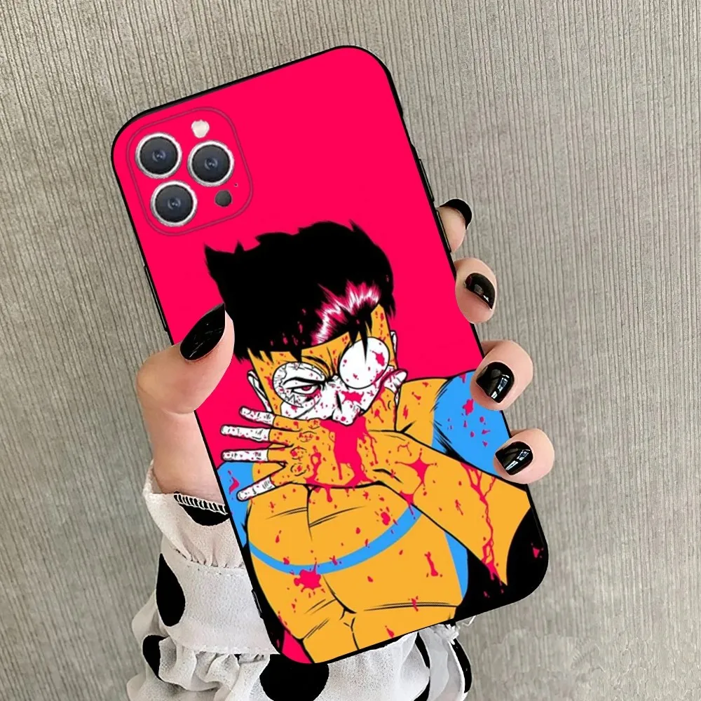 Cartoon I-Invincible   Phone Case For iPhone 15,14,13,12,11,Plus,Pro Max,XS,X,XR,SE,Mini,8,7 Soft Silicone Black Cover