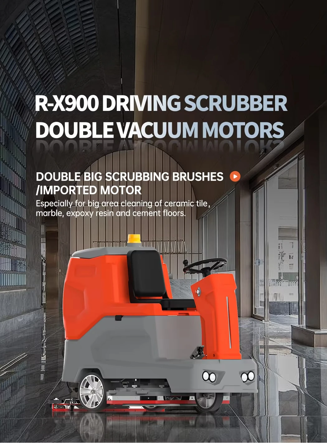RX900 Machine de nettoyage d'épurateur de sol de grande taille, nettoyeur de sol pour le stationnement d'hôpital scolaire