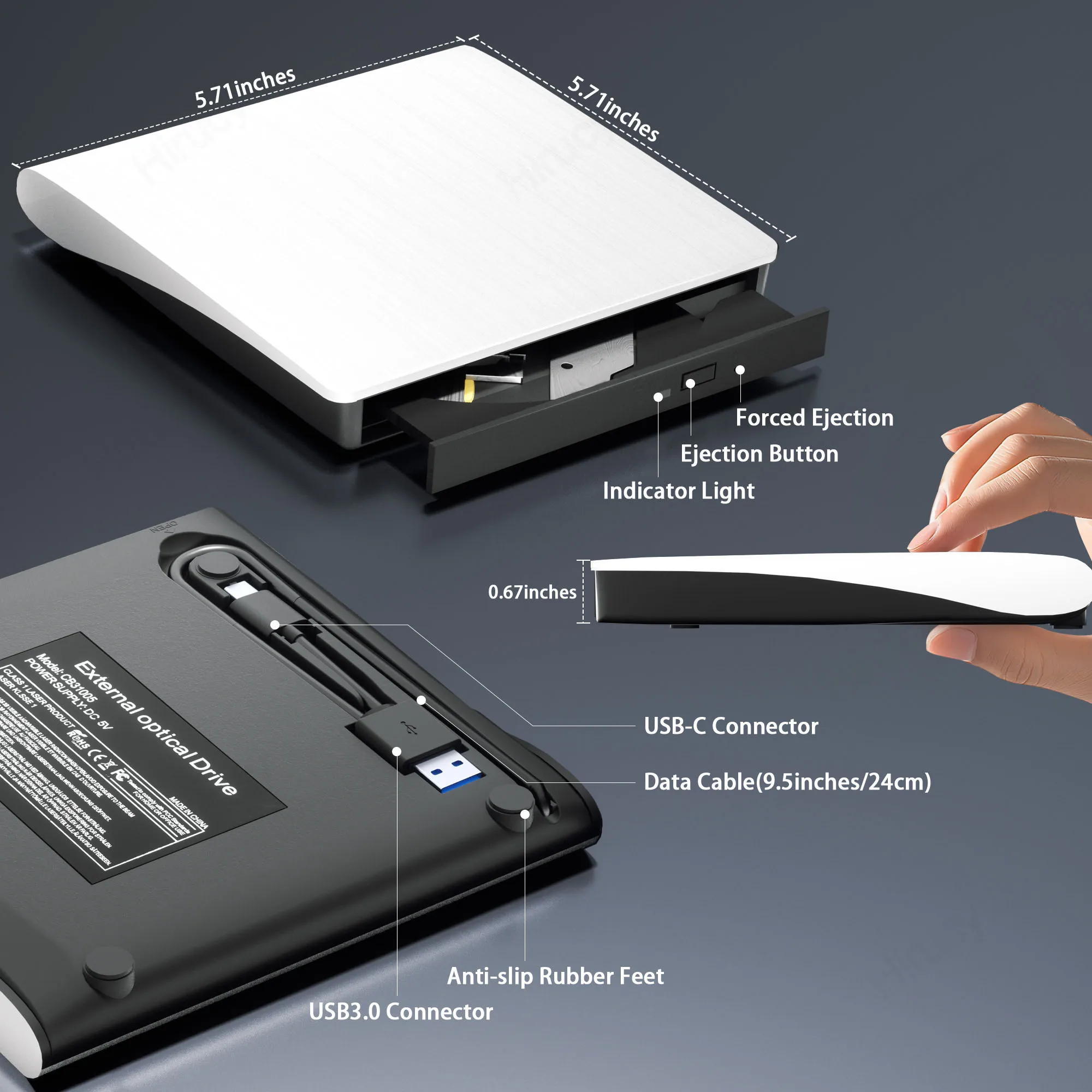 External Blu ray Drive BD/DVD-RW Optical Drives for Laptop Desktop CD Player Burner Compatible with Windows 11 10 Mac OS