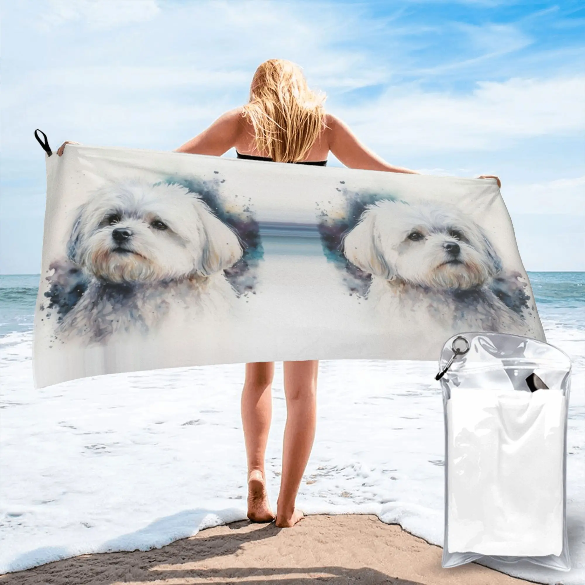 Maltese Dog Art Beach Towel Soft Microfiber Quick Dry Absorbent Quick Towels For Yoga