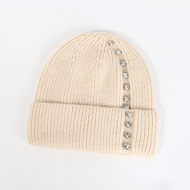 Angora Hat Rhinestone Women Winter Knit Beanie Autumn Warm Solid Color Skiing Accessory For Sports Outdoor Holiday