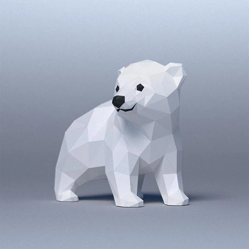 Baby Polar Bear Cubs Paper Model Kit Geometric Polygon Papercraft Creative 3D Models Children's Room Decoration Home Ornaments