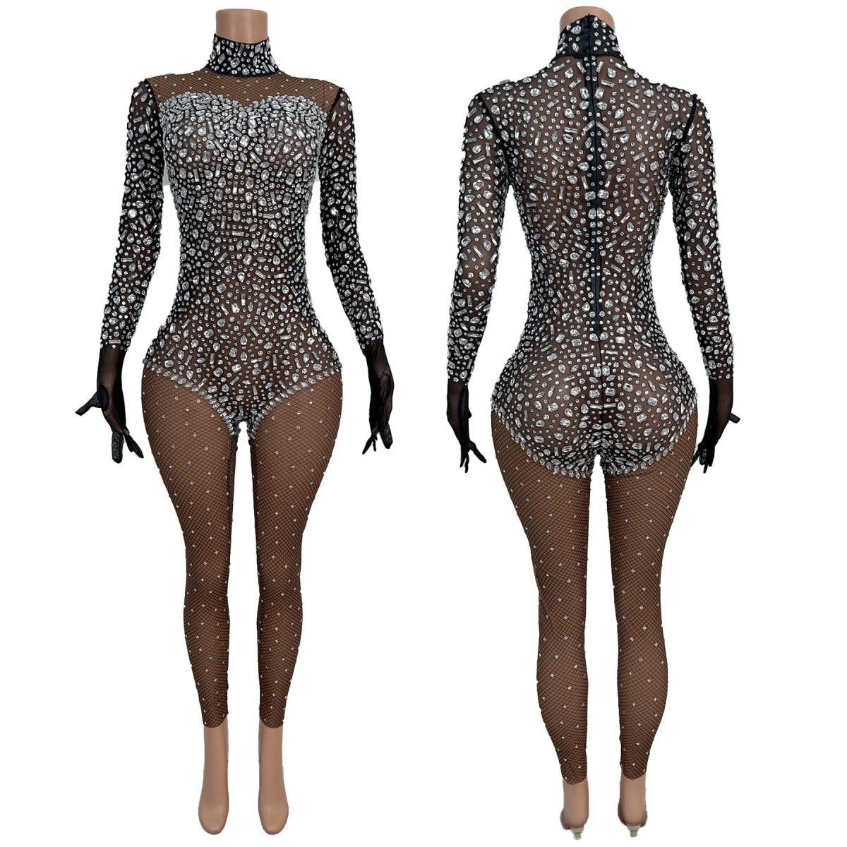 Cristalli brillanti di lusso di fascia alta vedere attraverso la tuta in rete evento gig Showgirl Drag Queen Performer Waer vestito sexy Zawenku