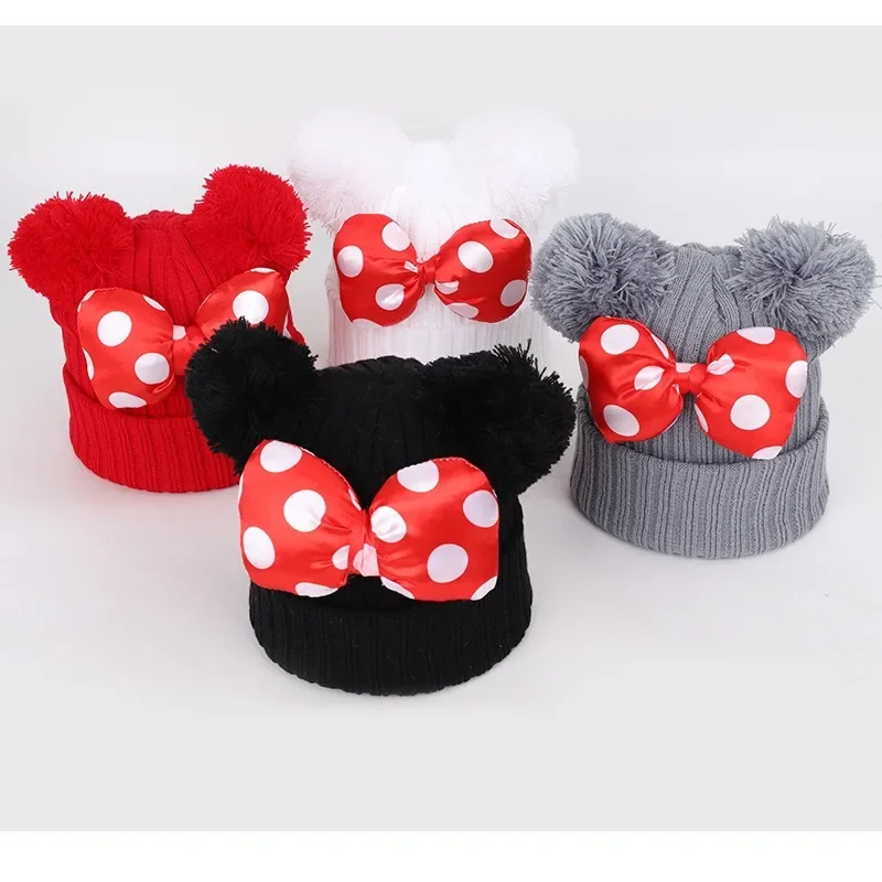 Disney Minnie Mouse Beanies Knitting Hat Women Cute Warm Fashion Y2k Girls Kawaii Creativity Kids Winter Cartoon Headwear Cap