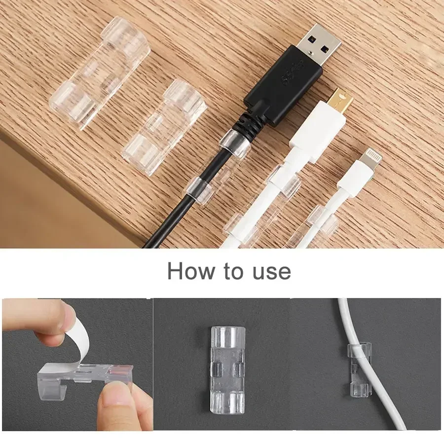 5-20PCS Cable Organizer Clips Network Cable Hub Cable Manager Self-Adhesive Data Cable Holder Study Office Desktop Cleanup Tool